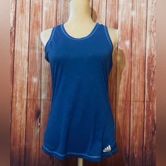 Women’s Medium Tank Top Adidas Blue Soft Stretch Racerback U Neck - Picture 2 of 11